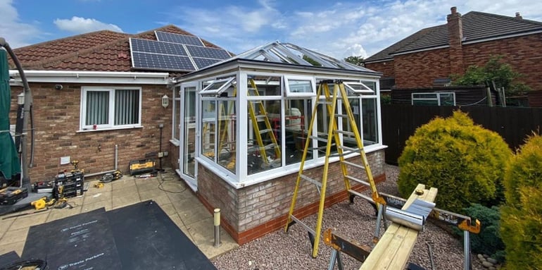 Conservatory roof replacement project in process