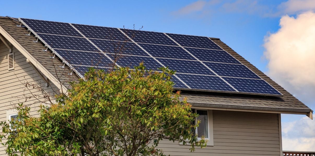 Solar panel installation on a family house